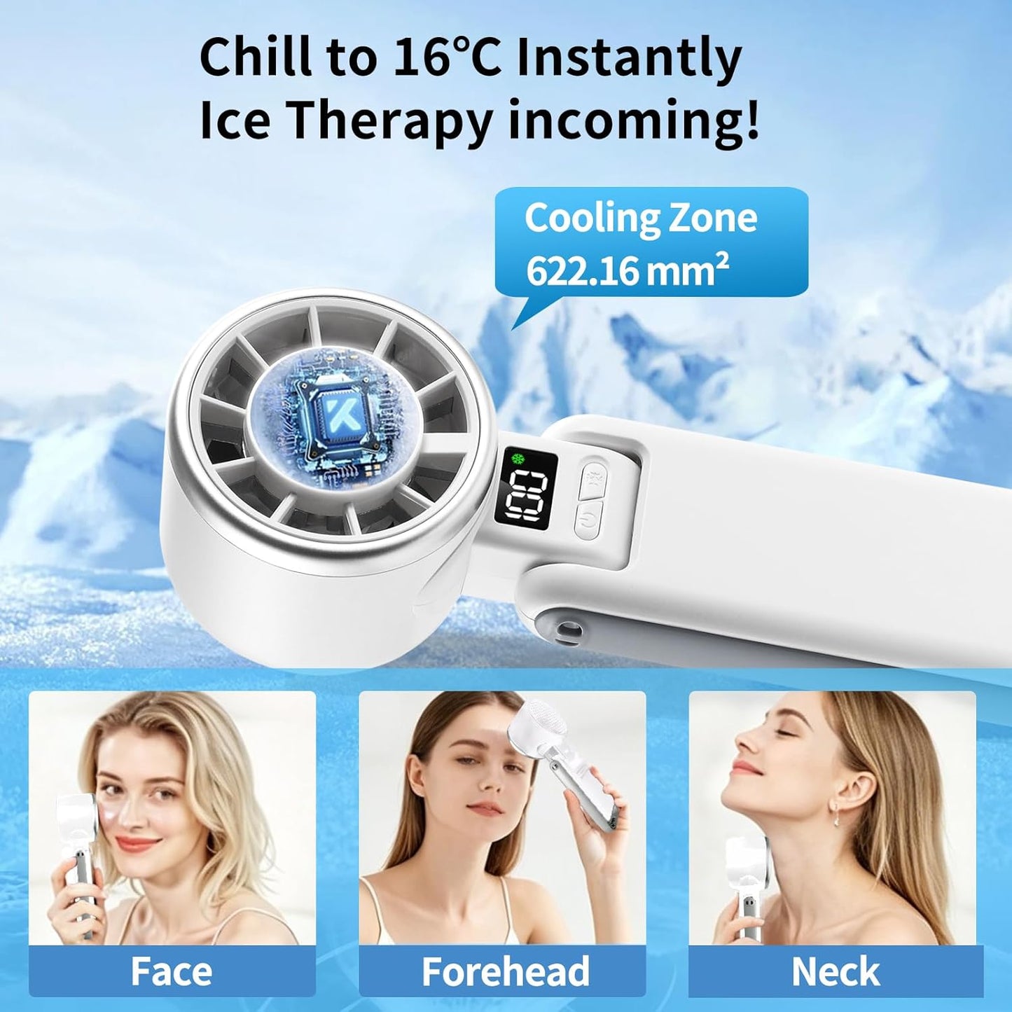 Portable Handheld Turbo Fan with Ice Cooling, 4000mAh Rechargeable