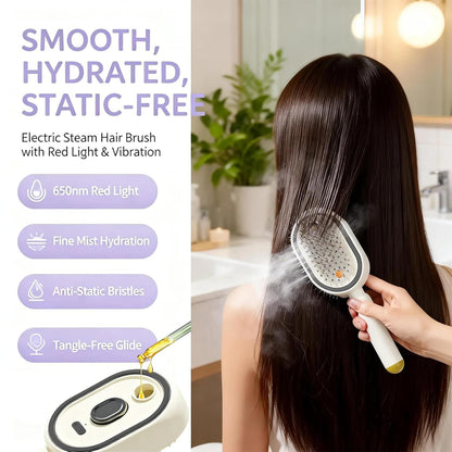 Electric Steam Brush for Hair, Portable Cordless Rechargeable Red Light Brushs with Detangling Comb