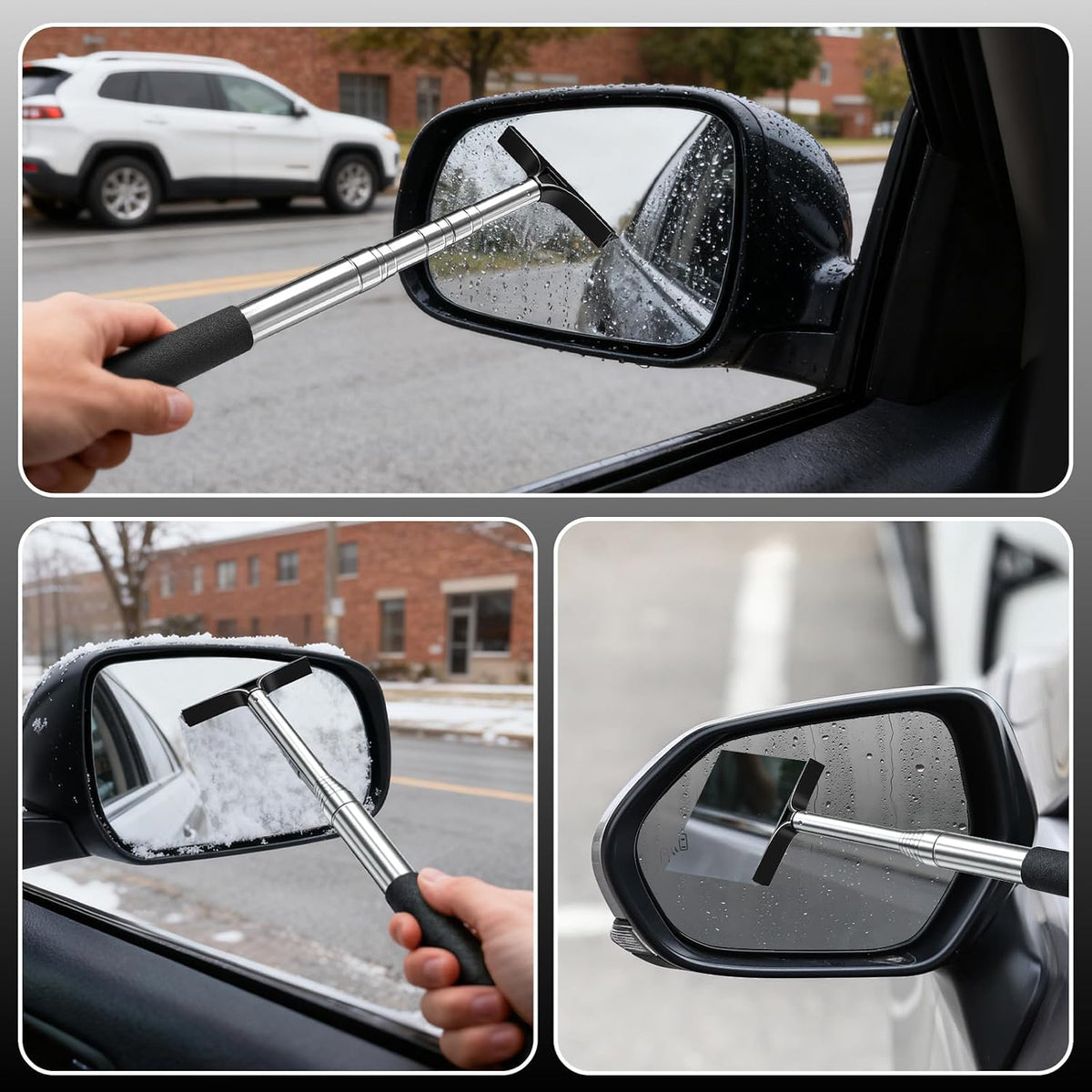2PCS Black Retractable Car Rearview Mirror Wiper Long Handle Portable