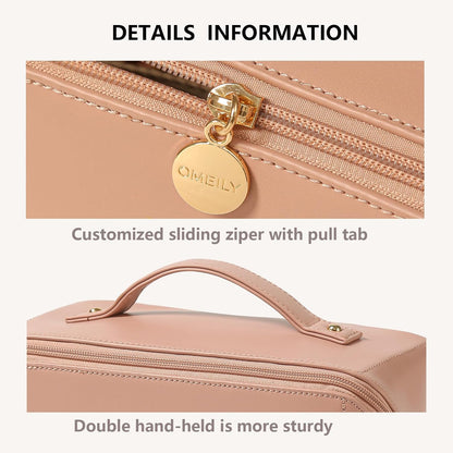 Travel Makeup Bag, Large Capacity Cosmetic Bag for Women, Waterproof PU Leather