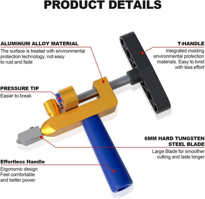 2-in-1 Glass Cutter Hand Tool for 3-15mm Glass, Tile, Mirror & Plexiglass Heavy-Duty Hand device with Tungsten Steel Blade