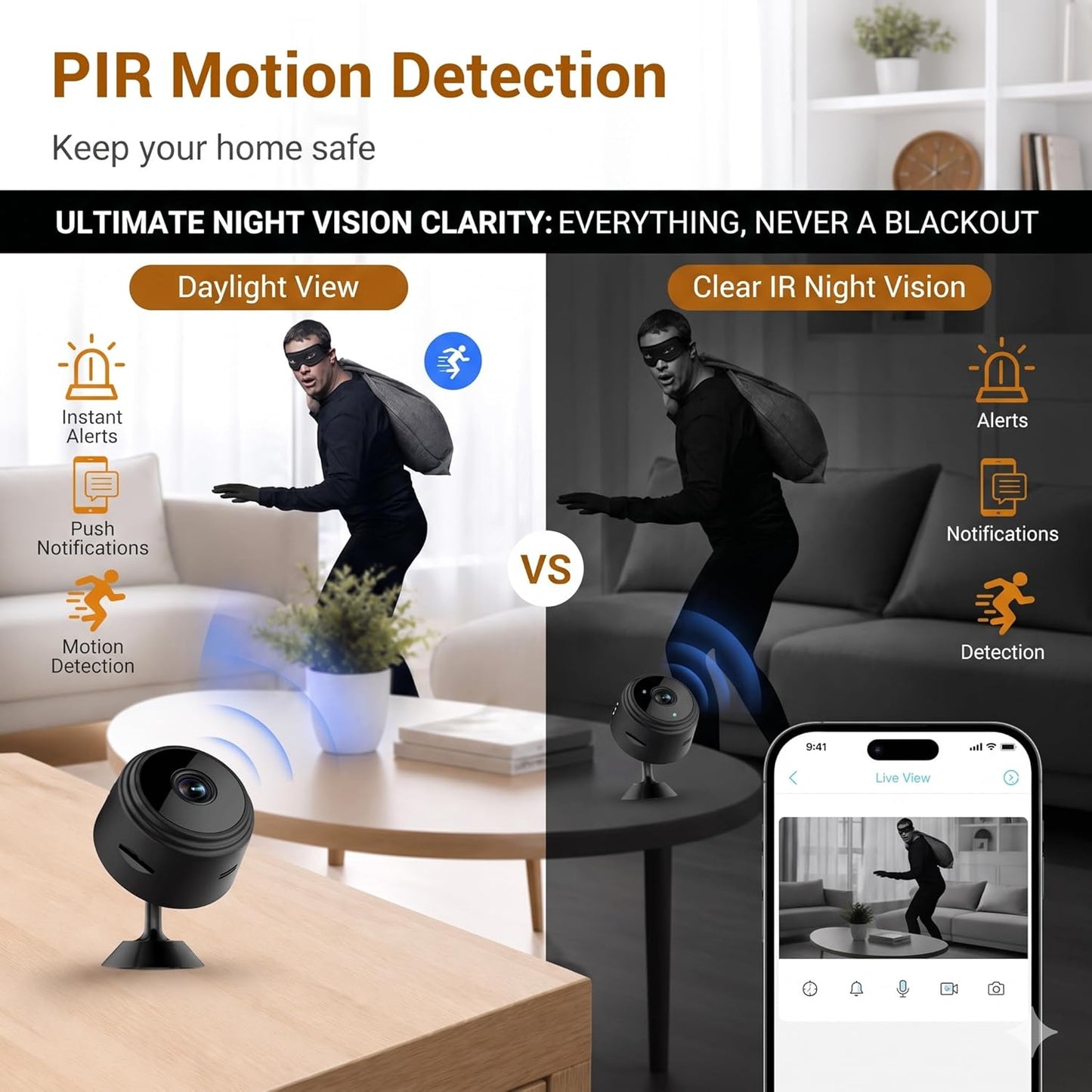 2PCS Mini Hidden Wireless WiFi Camera HD 1080P with Audio and Video