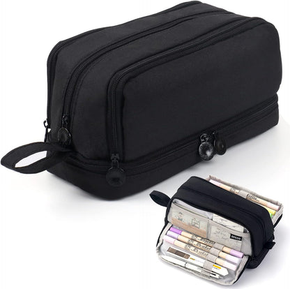 Large Capacity Pencil Case 4 Compartments, Pencil Pouch Bag with Zipper Portable Handle