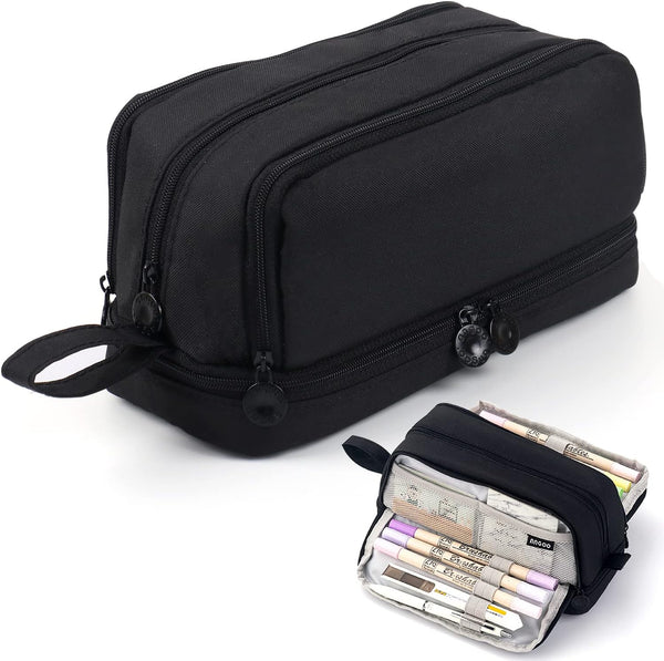 Large Capacity Pencil Case 4 Compartments, Pencil Pouch Bag with Zipper Portable Handle