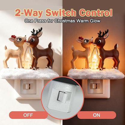 Reindeer Night Light with Flickering Flame – LED Faux Campfire Lamp for Christmas