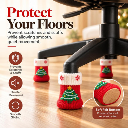 8Pcs Christmas Chair Leg Socks with Felt Pads, Floor Protectors