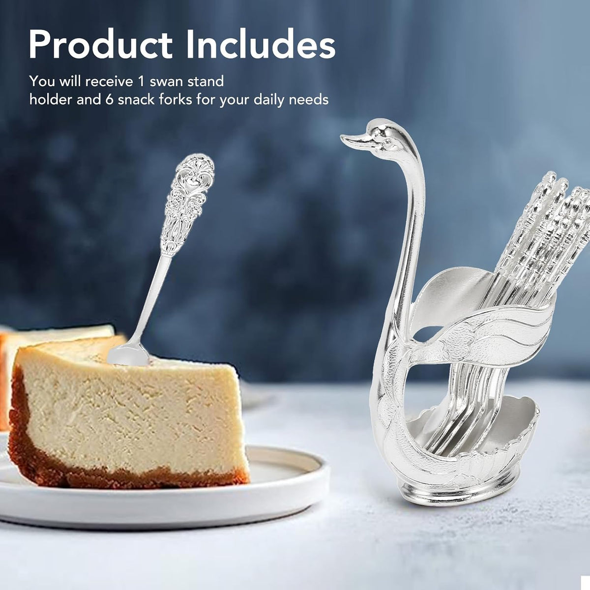 Swan Spoon Holder Set with 6 Small Dessert Spoons