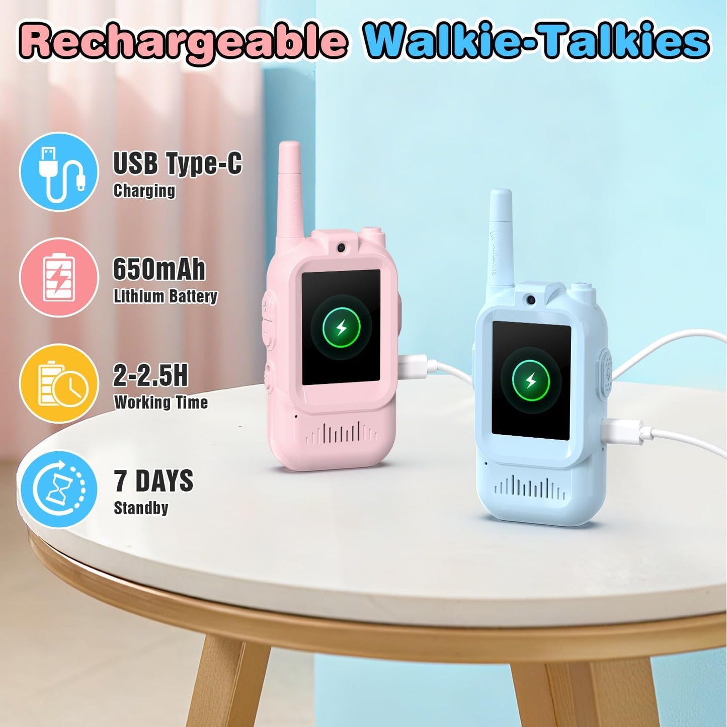 2Pack Video Walkie Talkies for Kids, Kids Walkie Talkies Video Chat / Video Calling