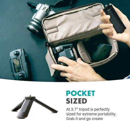 Compact Mini Tabletop Tripod/Hand Grip with 1/4" Screw and Folding Feet