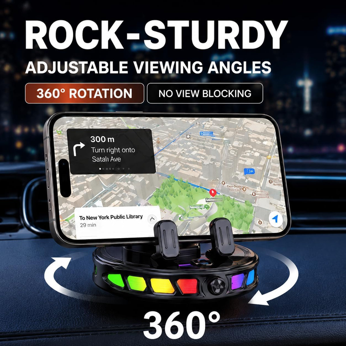 15W MagSafe Car Mount Charger with 7-Color RGB Light, Car Phone Holder for Your Car
