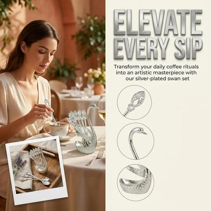 Swan Spoon Holder Set with 6 Small Dessert Spoons
