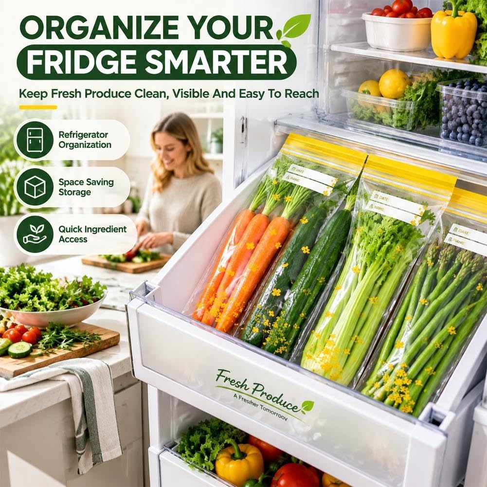 Long Vegetable Storage Bags, Thick Double Food Sealed Fresh-Keeping Bags