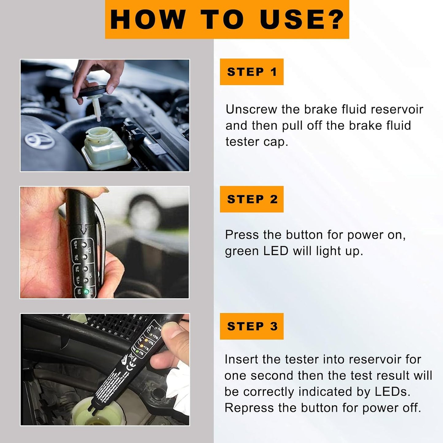 Brake Fluid Liquid Tester Pen, Vehicle High-Precision Hydraulic Liquid Oil Moisture Analyzer with 5 LED Indicators