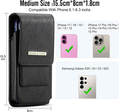 Men's Waist Phone Pouch with Card Slot, Magnetic Lock & Metal Belt Clip
