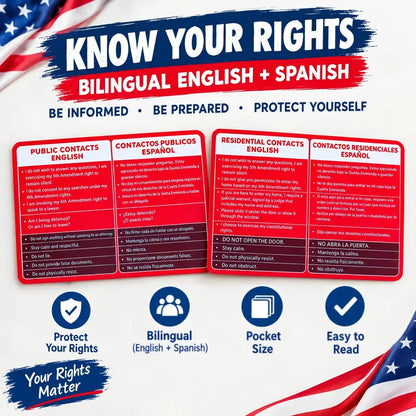 Know Your Rights Red Card, English Spanish Bilingual Immigration Pocket Card