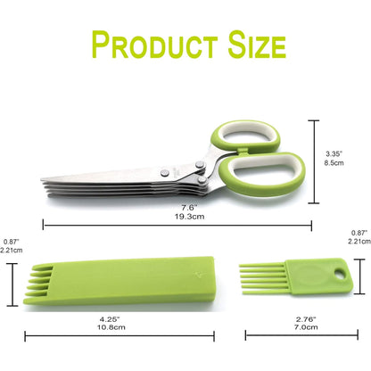 Scissors with 5 Blades & Cleaning Kit, Stainless Steel Kitchen Shears for Herbs, Lettuce, Cilantro, Dishwasher Safe, Soft-Grip Handle