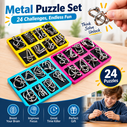 24Pcs Unisex Irregular Shapes Steel Wire Brain Teaser Puzzle Set - Waterproof Metal Chain Logic Games