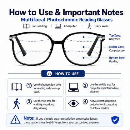 Progressive Multifocal Reading Glasses Photochromic Blue Light Filtering Readers