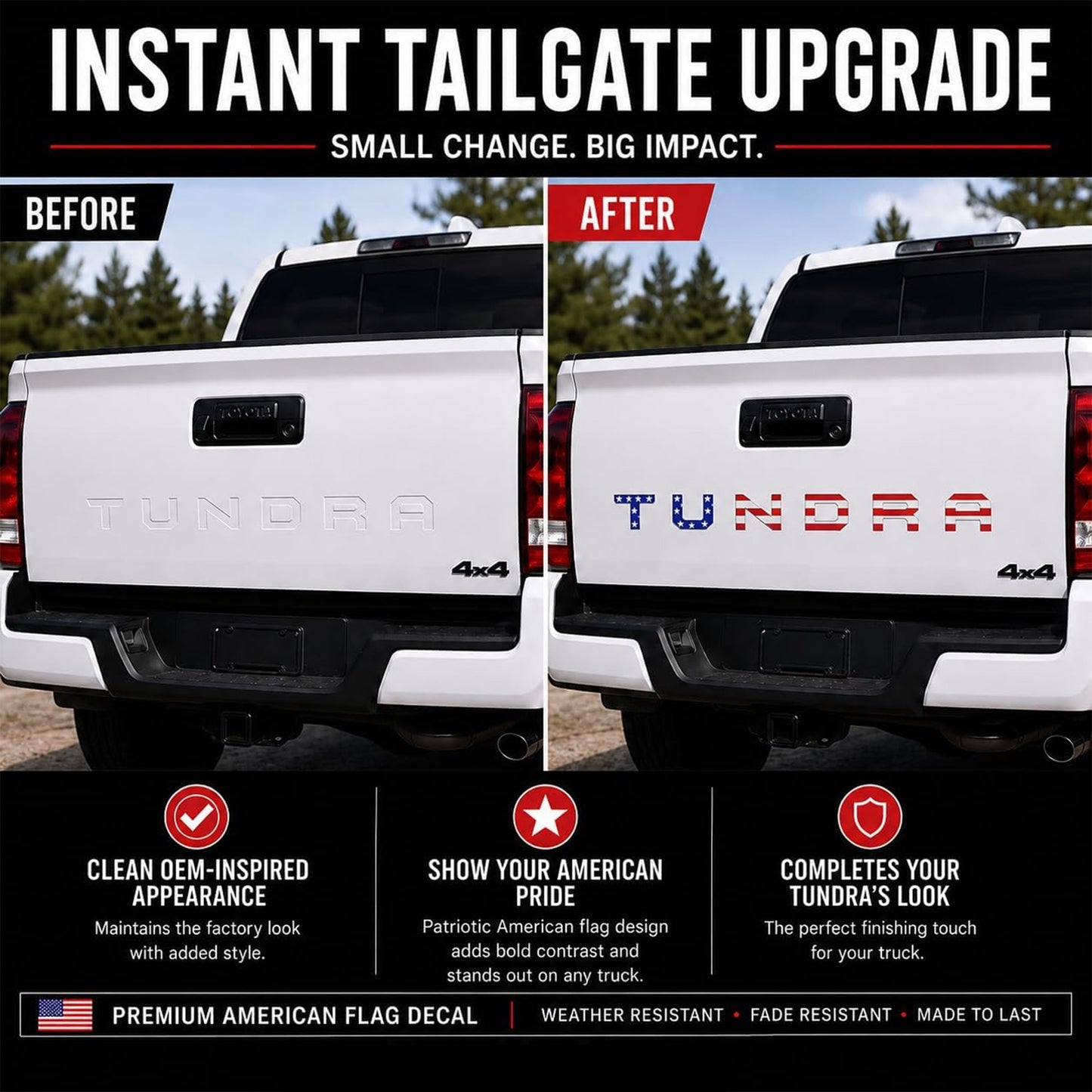 All-New Upgrade Tundr Truck Accessories Badge Tailgate Insert Letters 3D Raised Rear Emblems, ABS Plastic Inserts