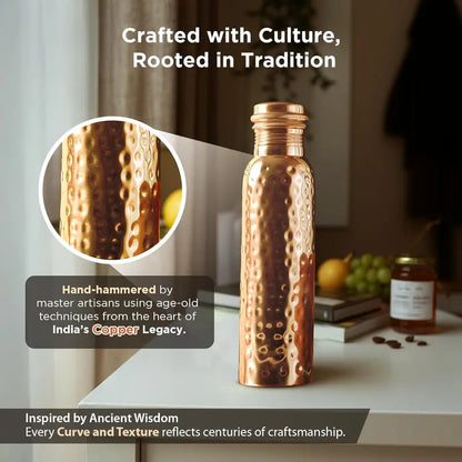 Copper Water Bottle 28.15 Ounces | 100% Pure Copper Hammered Design Handmade For Drinking Water