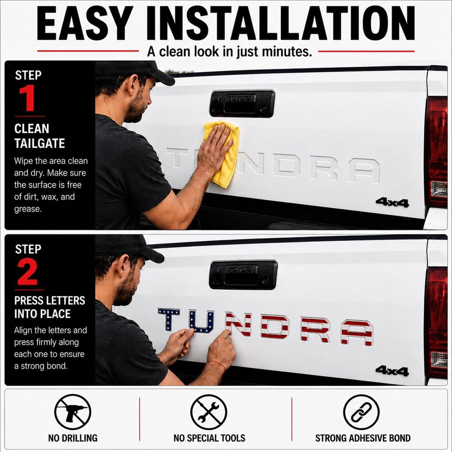 All-New Upgrade Tundr Truck Accessories Badge Tailgate Insert Letters 3D Raised Rear Emblems, ABS Plastic Inserts