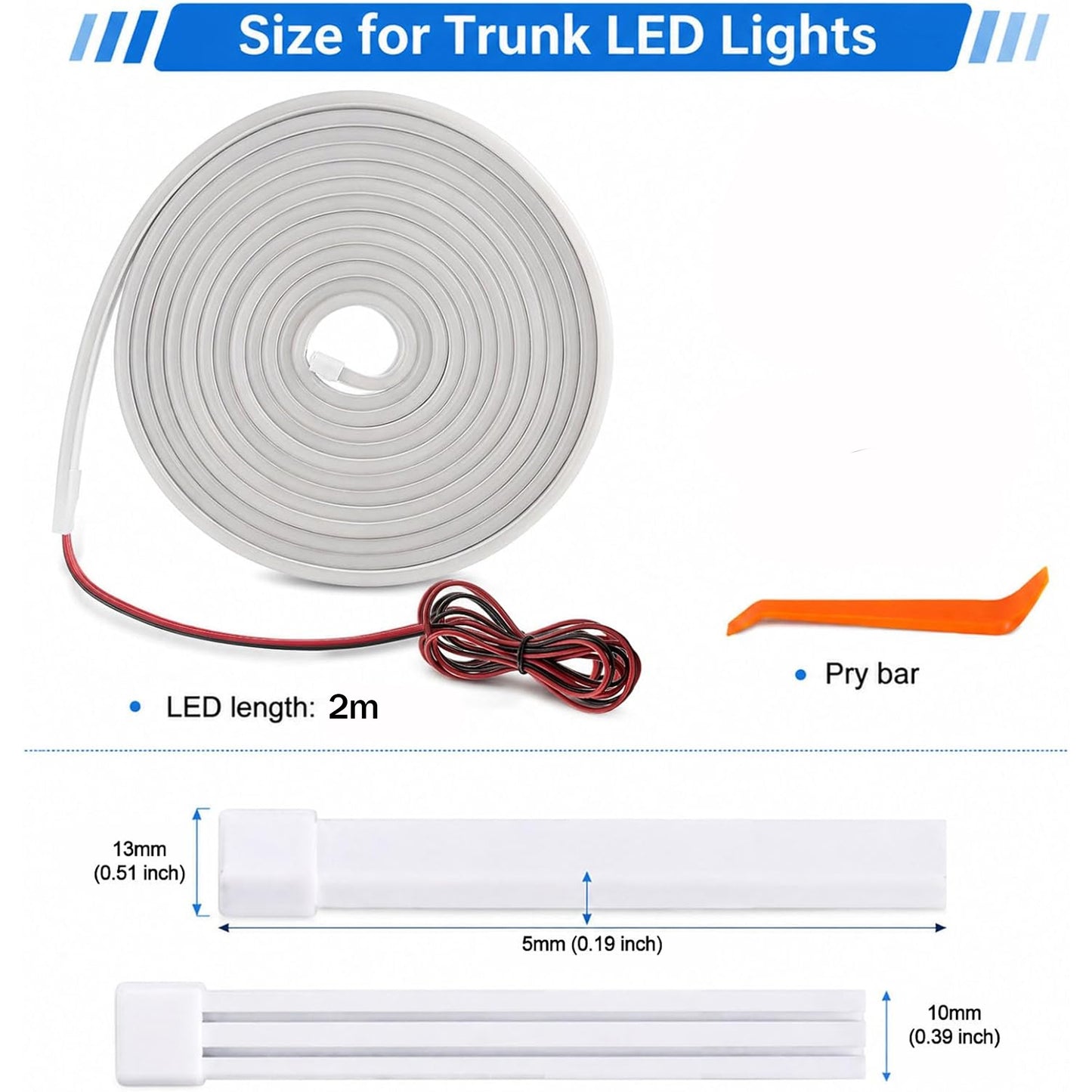 6.7FT Car Trunk LED Strip Light, Silicone Waterproof Flexible Trunk Cargo Ambient Lamp, Bright Cargo Embedded Lighting for Cars