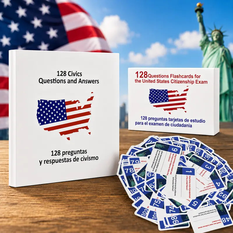Portable US Citizenship Flash Cards 2026, with 128 Civics Questions and English Literacy Content for Naturalization Test