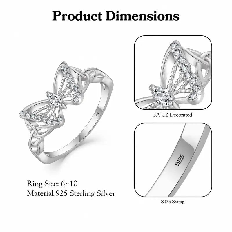 Butterfly Ring with 5A Cubic Zirconia Accent, Celtic Knot Design
