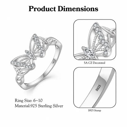 Butterfly Ring with 5A Cubic Zirconia Accent, Celtic Knot Design