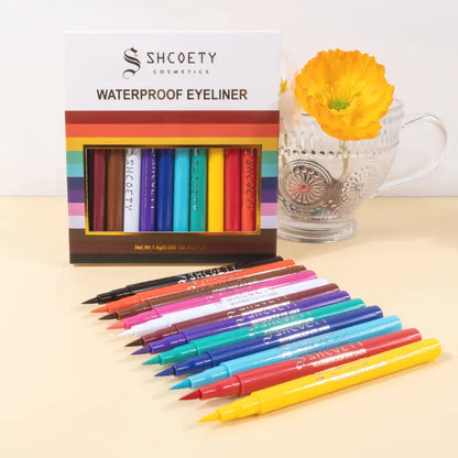 12 PCS Matte Liquid Eyeliner Set Rainbow Neon Waterproof Smudgeproof