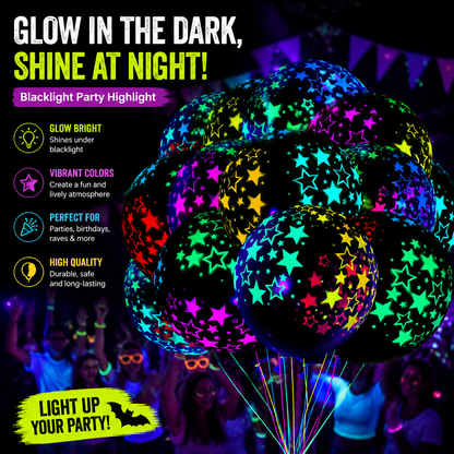 100 Pieces Neon Glow Balloons Neon Stars Glow in Blacklight Black Light Fluorescent Mini Stars