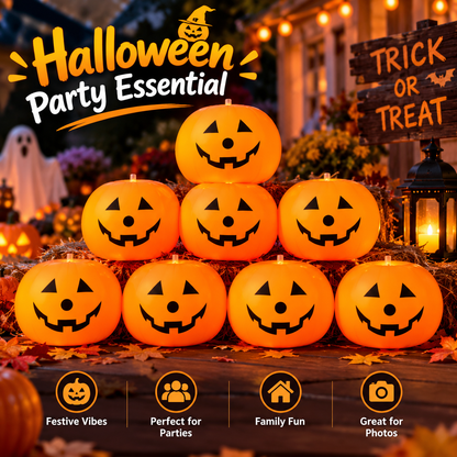 10Pcs Halloween Pumpkin LED Latex Balloons, Orange Inflatable Party Decor