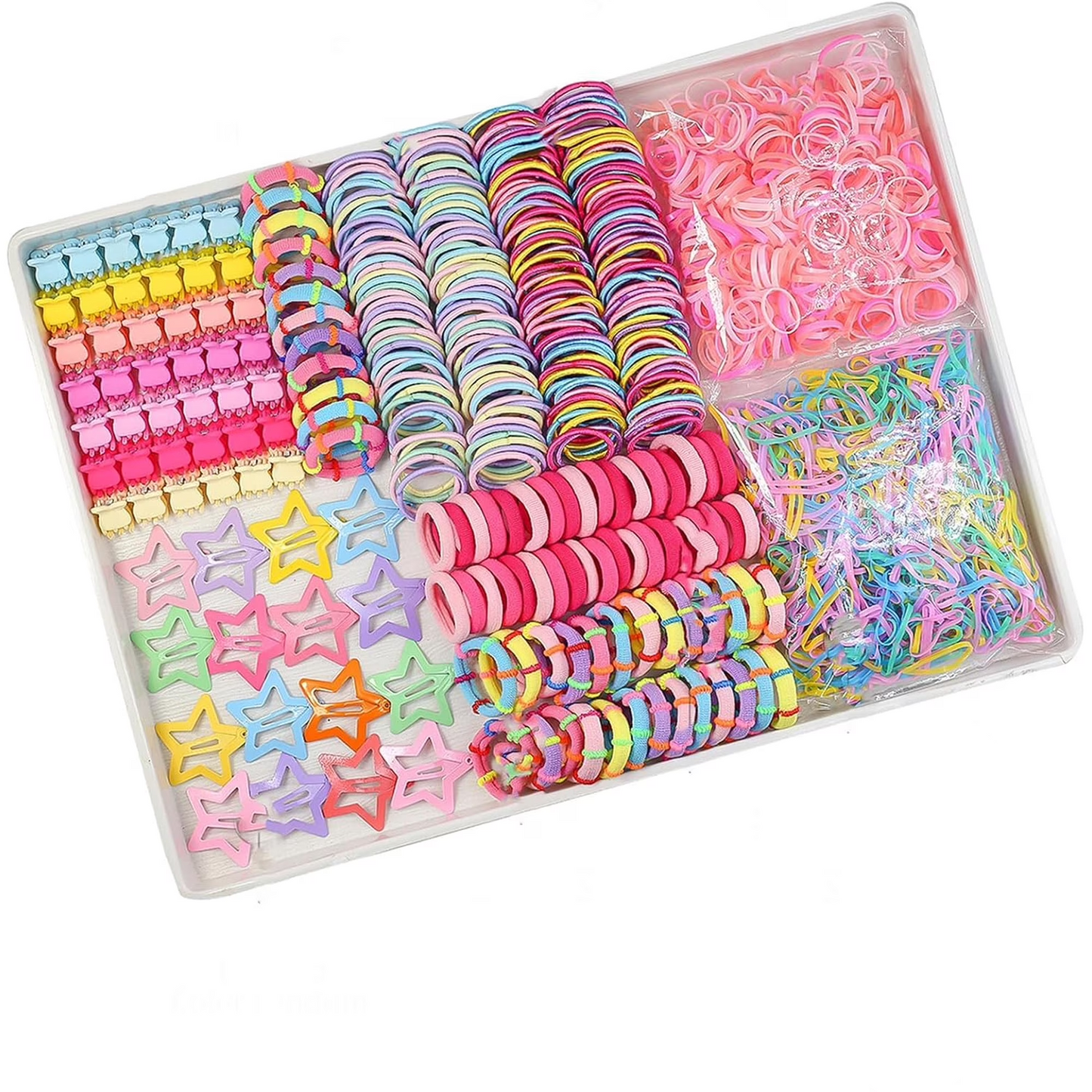 875-Piece Colorful Elastic Hair Tie and Clip Set – Includes Cute Hair Accessories and Storage Box