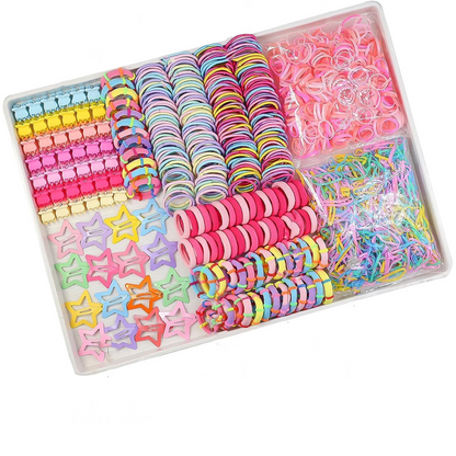 875-Piece Colorful Elastic Hair Tie and Clip Set – Includes Cute Hair Accessories and Storage Box