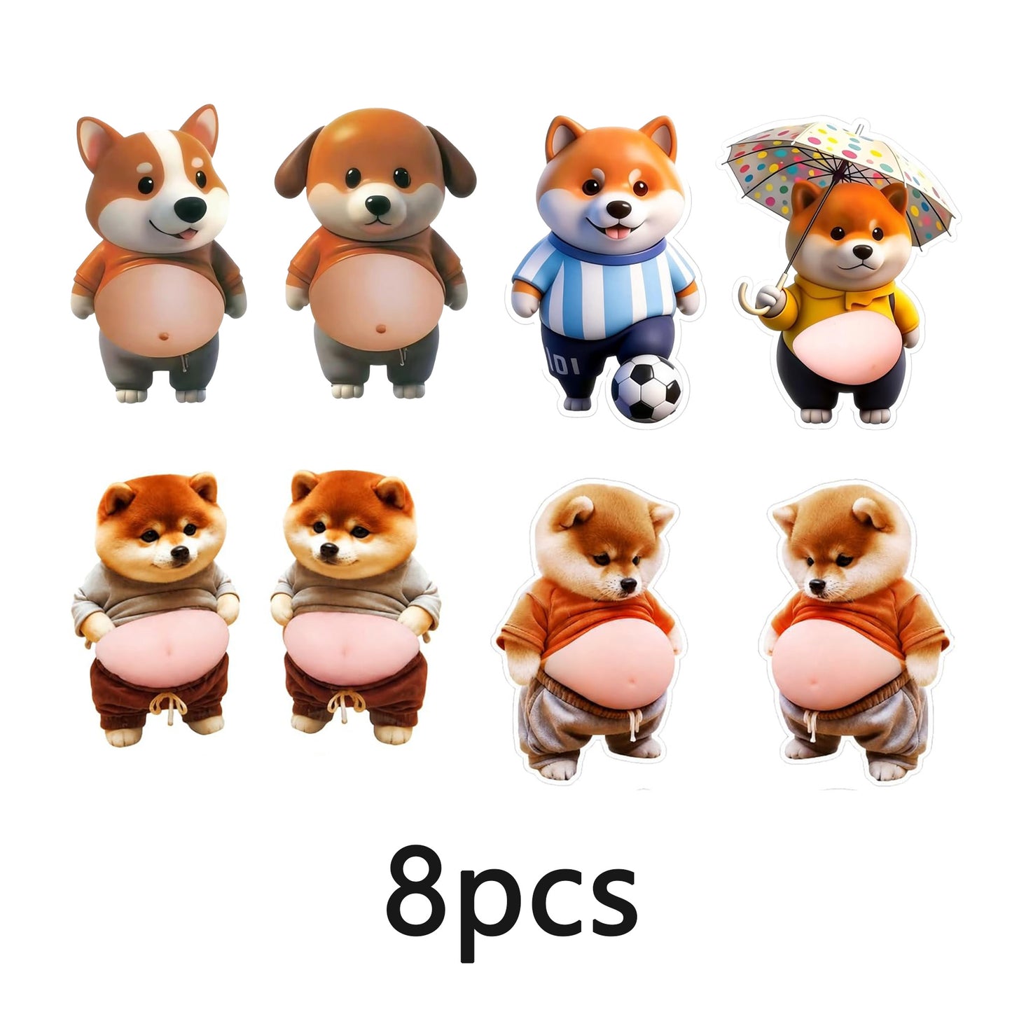 8PCS 3D Shiba Inu Dog Belly Sticker,Door Stopper Wall Protector