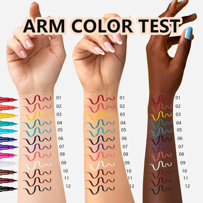 12 PCS Matte Liquid Eyeliner Set Rainbow Neon Waterproof Smudgeproof