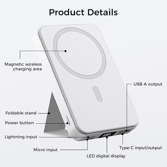 10,000mAh Portable Magnetic Wireless Charge Power Bank with Phone Stand