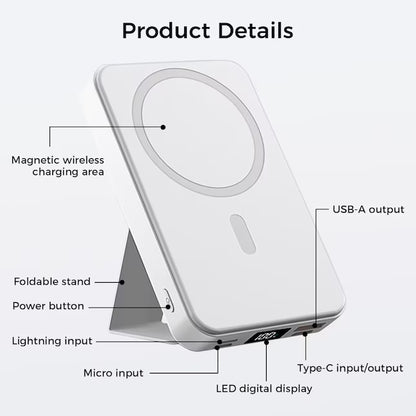 10,000mAh Portable Magnetic Wireless Charge Power Bank with Phone Stand