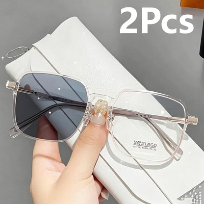 Unisex Classic Photochromic Light-Sensitive Anti-Blue Light Square Alloy-Frame Eyeglasses