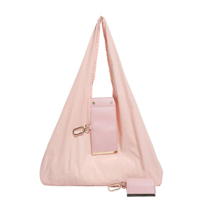 Foldable Keychain Tote Bag, Expandable Leather Mini Bag with Key Ring