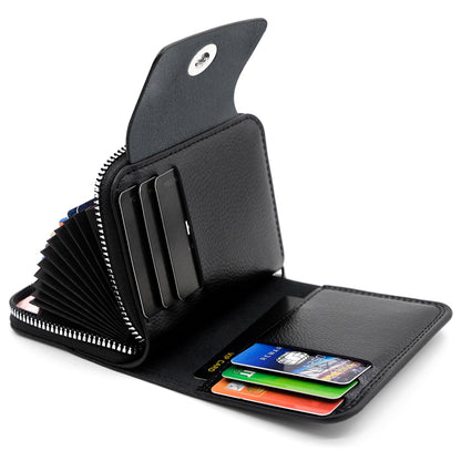 Men's Leather Bi-fold Wallet with Zippered Coin Pocket | Men's Small Vintage PU Wallet with Zipper