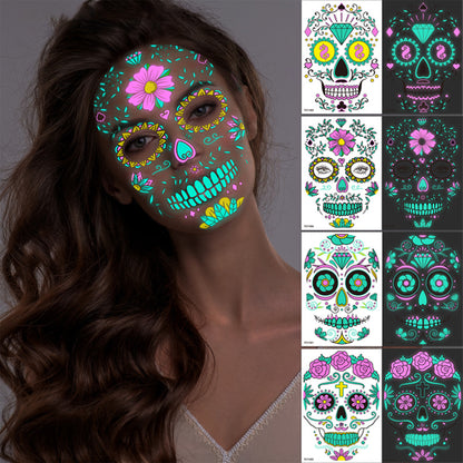 4pcs/set Halloween Glow Tattoos - UV Reactive Sugar Skull Face Decals