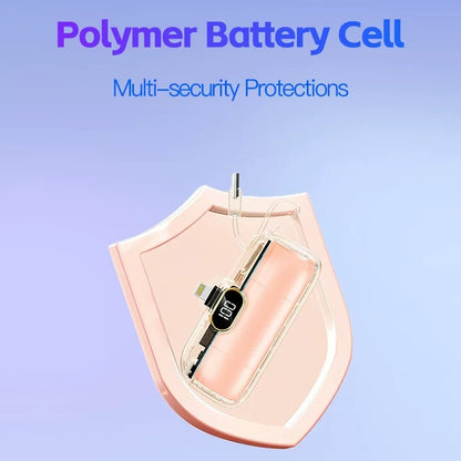 22.5W Fast Charging Mini Capsule Power Bank — 5000mAh Built-in Cables, LED Display