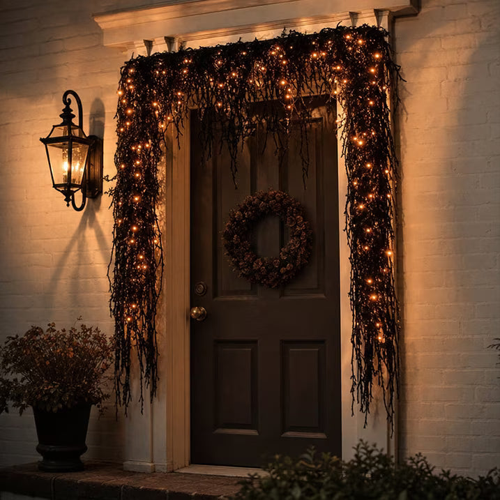 Spooky Chic: Halloween Fireplace Decor Set Halloween Fireplace Decor Set with LED Black Vine Lights