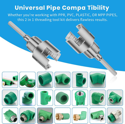 ２PCS Plastic Pvc Pipe Threader Set - 1/2" 3/4" Pipe Thread Cutting Tool, Primary