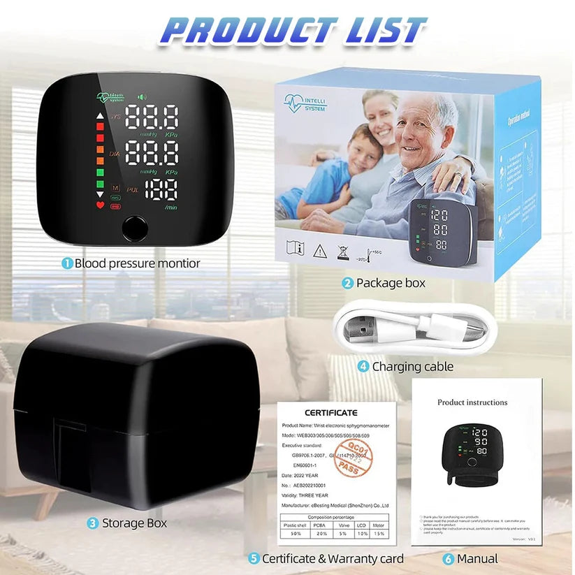 Blood Pressure Monitor Automatic Wrist Machine Large Backlit Display