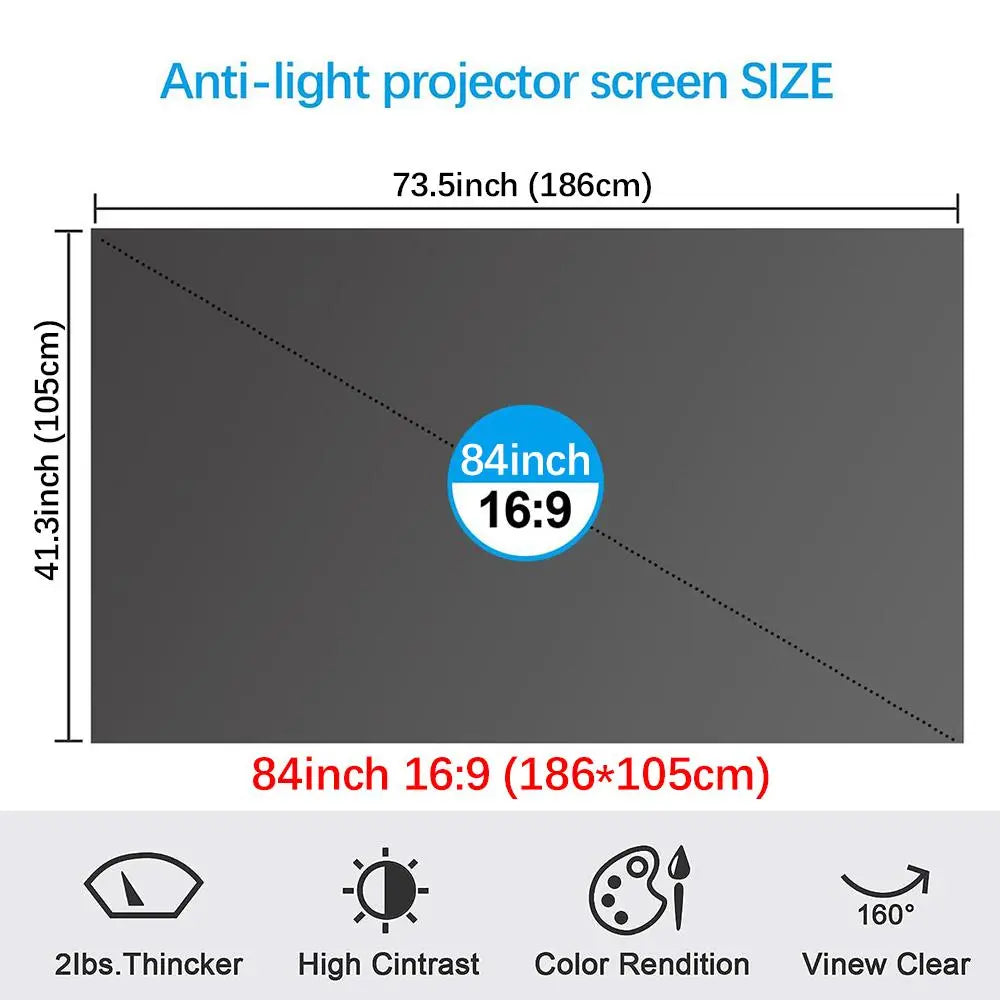 4K UHD Anti-Light Foldable Portable Projector Scree for Home Theater