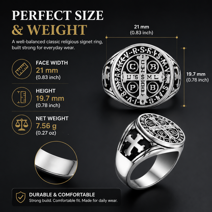 St Benedict Exorcism Ring Stainless Steel Catholic Roman Cross Demon Protection Ghost Hunter