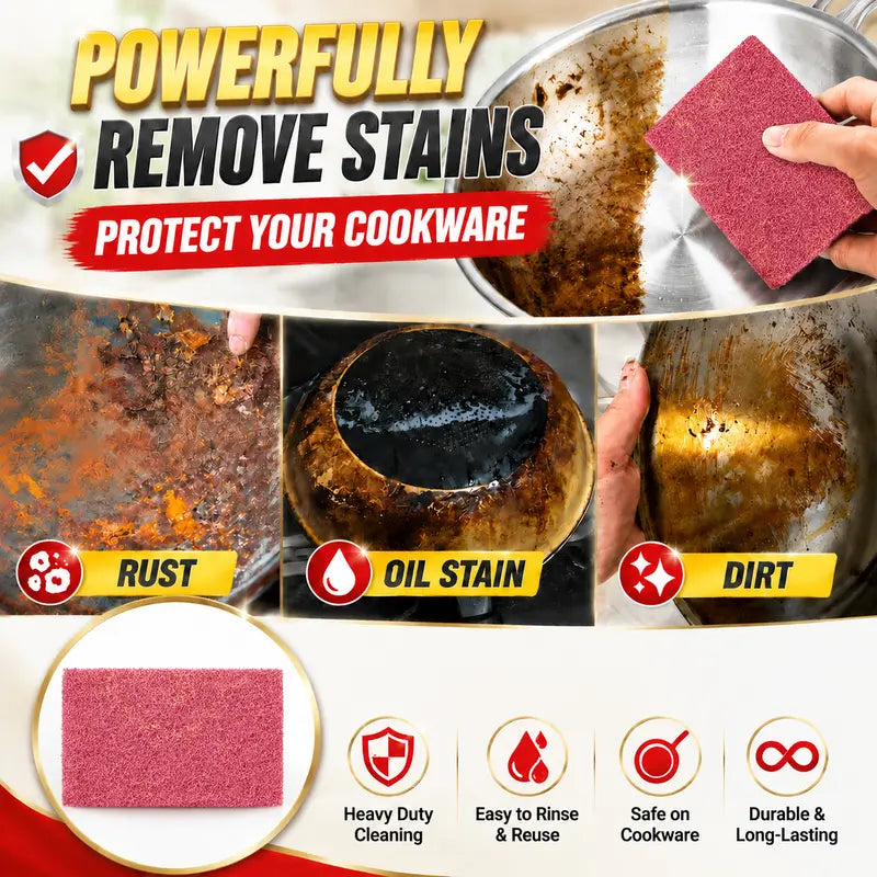 1 Roll Red Heavy-Duty Emery Scouring Pads, Abrasive Steel Wool Alternative Cleaner for Burnt Pan & Rust Stains