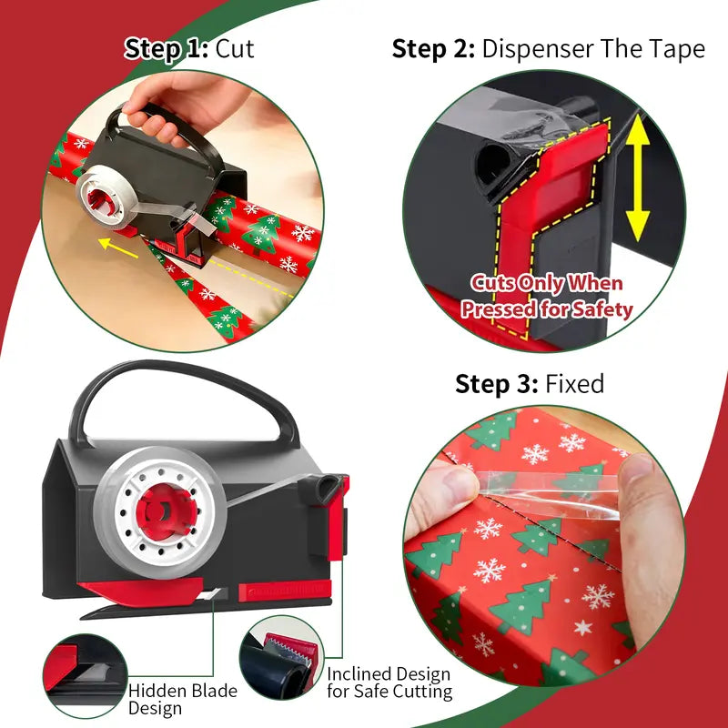 2 Pack Dual-Use Wrapping Paper Cutter & Tape Dispenser Kit, Includes 4 Rolls Tape & 2 Replacement Blades